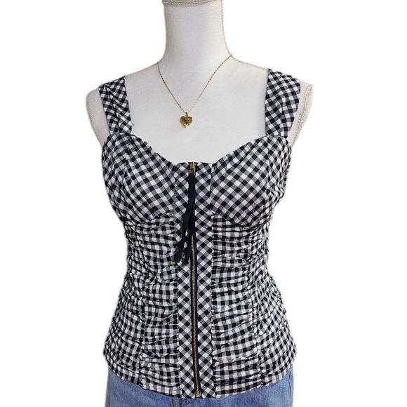 Anthropologie Leifsoottir Gingham Plaid Zip Front Bustier Tank - Picture 1 of 9